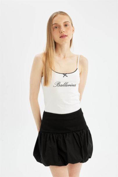 Balloon Fit High Waist Cotton Lined Mini Skirt