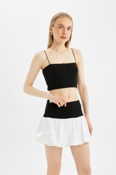 Balloon Fit High Waist Cotton Lined Mini Skirt