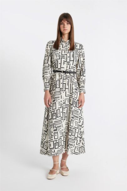 Shirt Collar Printed Dress