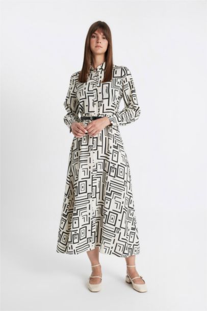 Shirt Collar Printed Dress