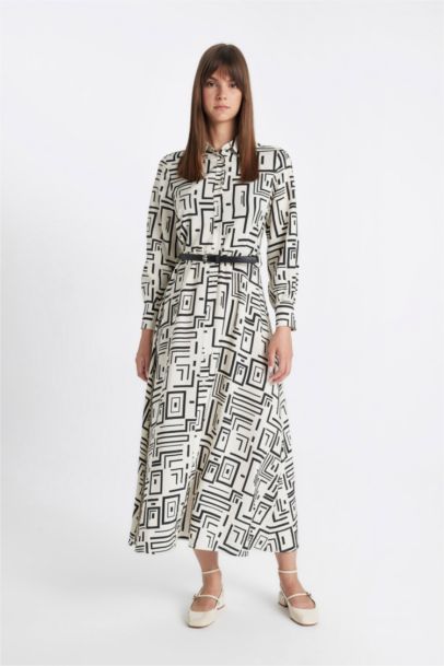Shirt Collar Printed Dress