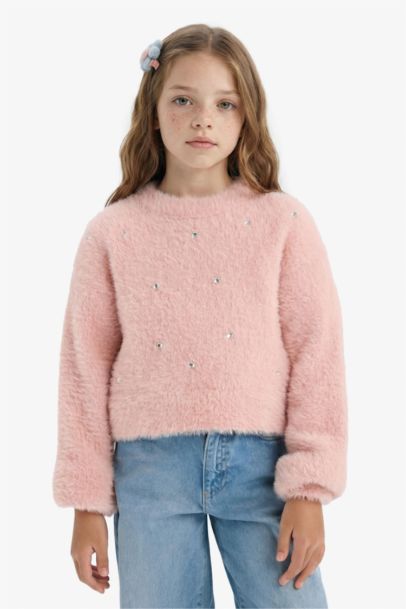 Pull crop à col rond pour fille