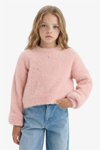 Pull crop à col rond pour fille