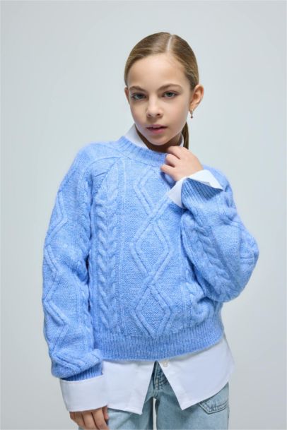 بلوفر قصة عادية برقبة مستديرة