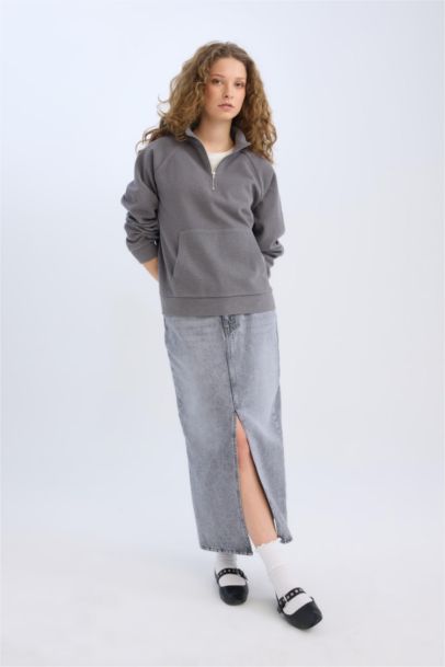 Long Fit Denim Skirt