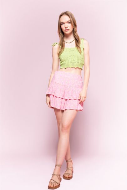 Slim Fit Square Collar Strap Crochet Crop Top