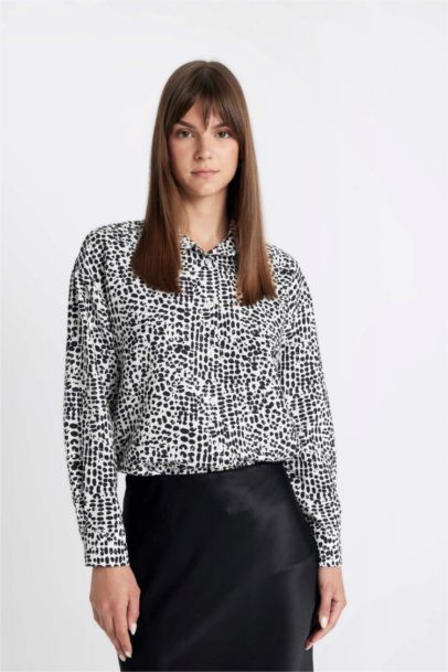 Relax Fit Patterned Long Sleeve Shirt Tunic