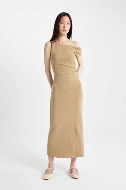 Bodycon One Shoulder Ribbed Midi Dress