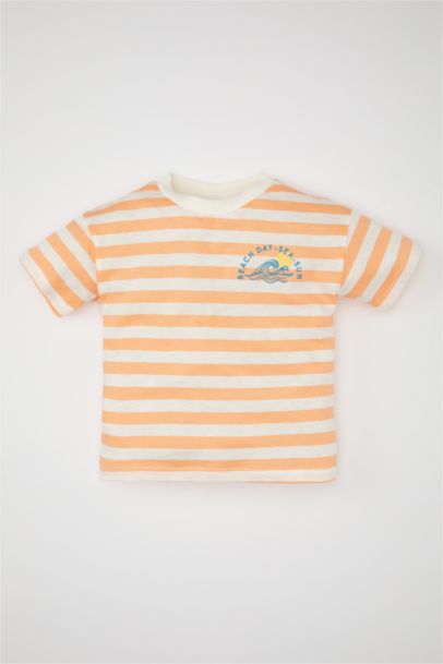 T-Shirt à Manches Courtes à Rayures et Col rond pour Bébé Garçon