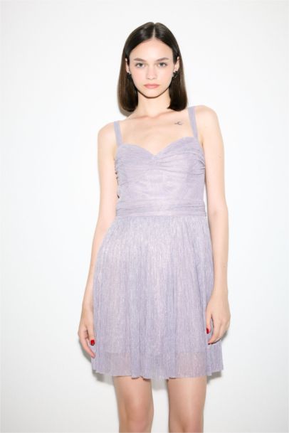 Sweetheart Neckline Shiny Fabric Strap Mini Dress