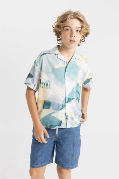 Boy Oversize Fit Polo Collar Viscose Short Sleeve Shirt