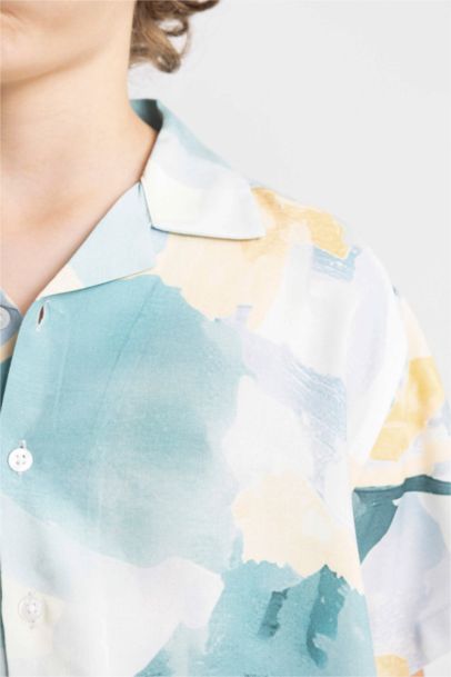 Boy Oversize Fit Polo Collar Viscose Short Sleeve Shirt