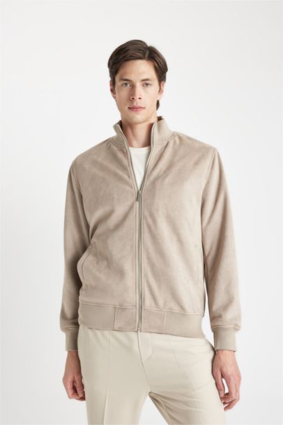 Slim Fit College Collar Double Pocket Thin Velvet Bomber Jacket