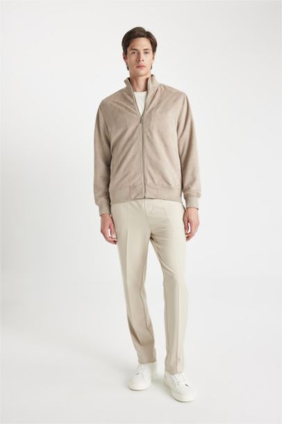 Slim Fit College Collar Double Pocket Thin Velvet Bomber Jacket