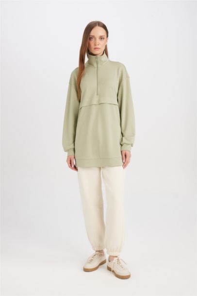 Regular Fit Half Zipper Basic Sweatshirt Tunic