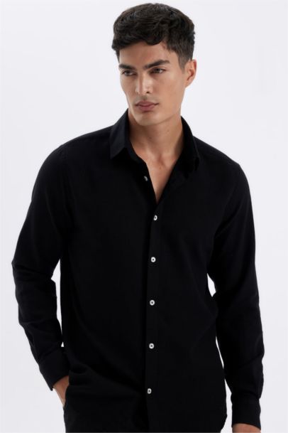 %100 Pamuk Modern Fit Polo Yaka Düz Uzun Kollu Gömlek