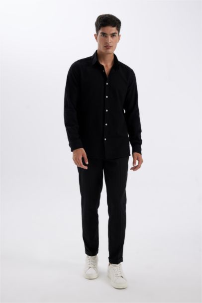 %100 Pamuk Modern Fit Polo Yaka Düz Uzun Kollu Gömlek