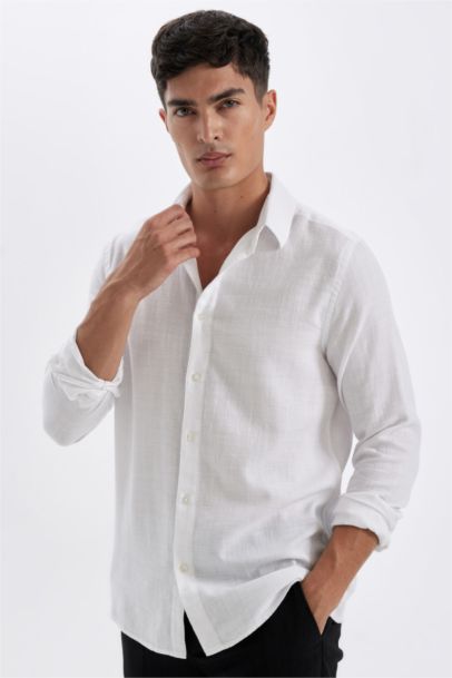 Chemise à manches longues en coton uni pour Homme