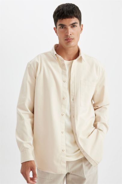 %100 Pamuk Relax Fit Basic Düz Uzun Kollu Gömlek Ceket
