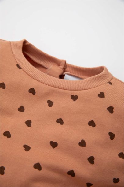 Baby Girl Crew Neck Heart Polka Dot Sweatshirt Dress