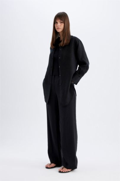 Regular Fit Linen Long Sleeve Shirt Tunic