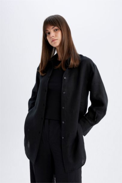 Regular Fit Linen Long Sleeve Shirt Tunic