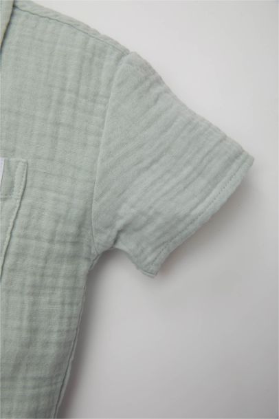 Baby Boy Open Collar Muslin Short Sleeve Shirt