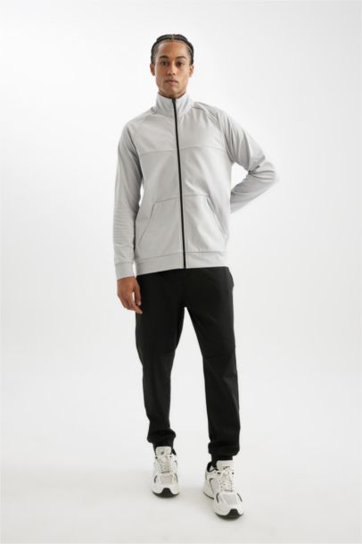 Standart Fit Normal Kesim Fermuarlı Skuba Dalgıç Kumaş Cepli Dik Yaka Sporcu Hırka