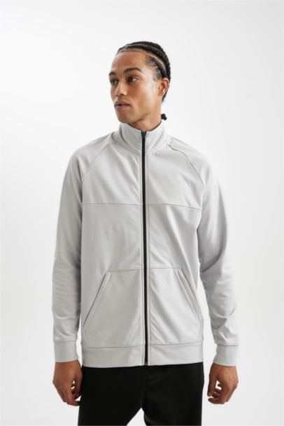 Standart Fit Normal Kesim Fermuarlı Skuba Dalgıç Kumaş Cepli Dik Yaka Sporcu Hırka