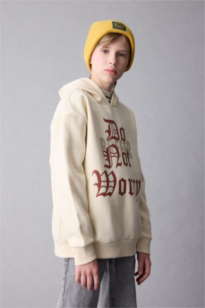 Oversize Geniş Kalıp Kapüşonlu Baskılı Sweatshirt Erkek Çocuk