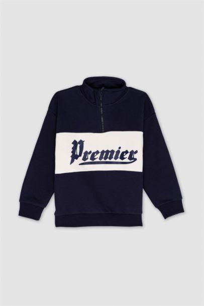 Oversize Geniş Kalıp Yarım Fermuarlı Baskılı Sweatshirt Erkek Çocuk