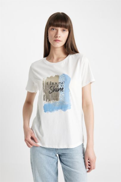 Regular Fit Crew Neck Printed Cotton Short Sleeve T-Shirt