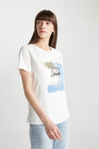 Regular Fit Crew Neck Printed Cotton Short Sleeve T-Shirt