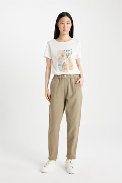 تيشيرت فلورال نص ردن قصة عادية بياخة مستديرة