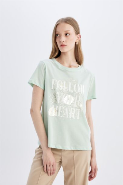 Regular Fit Crew Neck Printed Short Sleeve T-Shirt