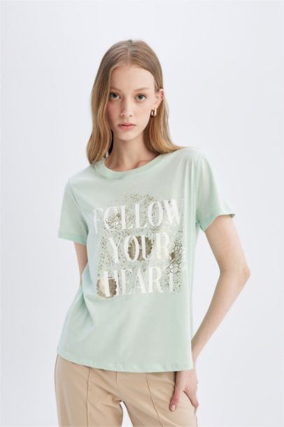 Regular Fit Crew Neck Printed Short Sleeve T-Shirt