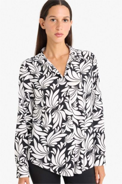 Regular Fit Shirt Collar Printed Long Sleeve Shirt