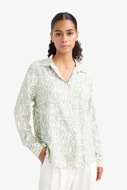 Regular Fit Shirt Collar Printed Long Sleeve Shirt