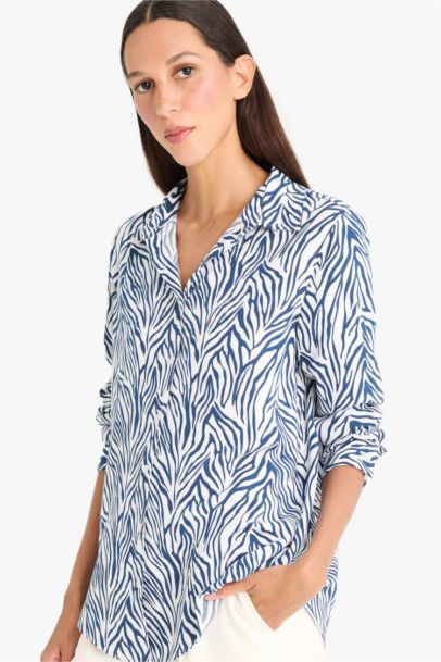 Regular Fit Shirt Collar Printed Long Sleeve Shirt