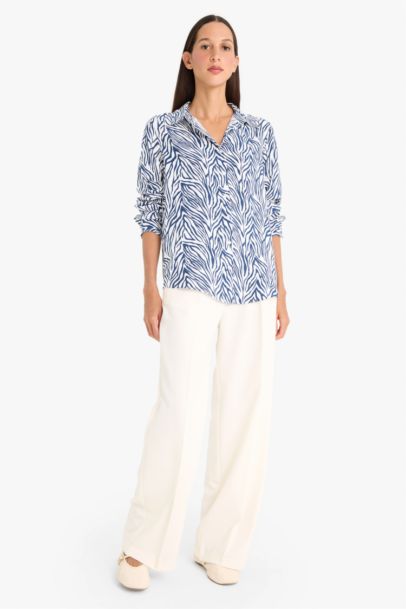 Regular Fit Shirt Collar Printed Long Sleeve Shirt