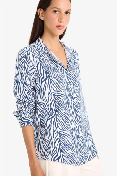 Regular Fit Shirt Collar Printed Long Sleeve Shirt