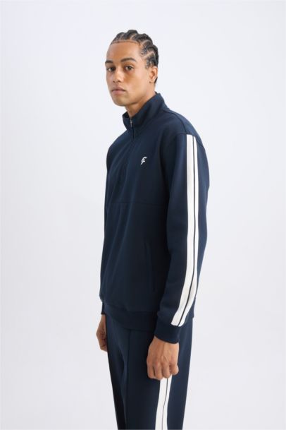 Lacivert Standart Fit Dik Yaka Yarım Fermuarlı Sporcu Sweatshirt