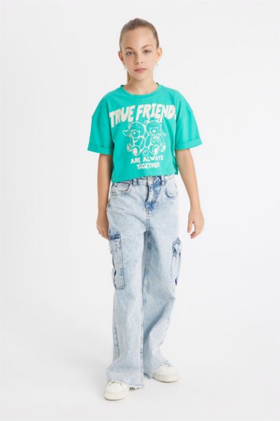 تيشيرت كروب بناتي مطبوع بياخة مستديرة