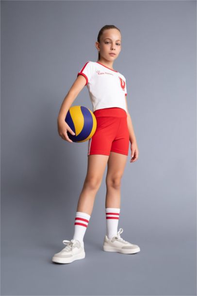 ليجن بناتي قصير أحمر