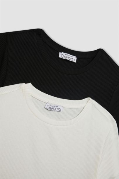 طقم 2 تيشيرت أساسي نص كم برقبة مستديرة قصة سليم