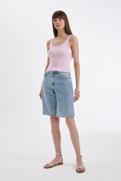 Slim Fit Square Neck Ribbed Tank Top