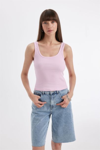 Slim Fit Square Neck Ribbed Tank Top