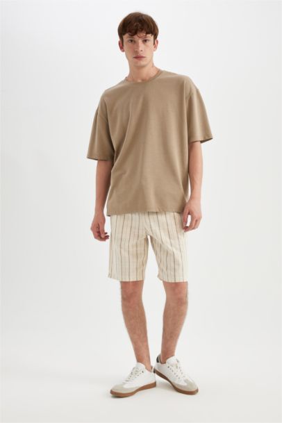 Regular Fit Keten Görünümlü Bermuda Şort