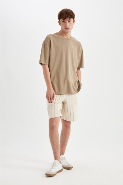 Regular Fit Keten Görünümlü Bermuda Şort