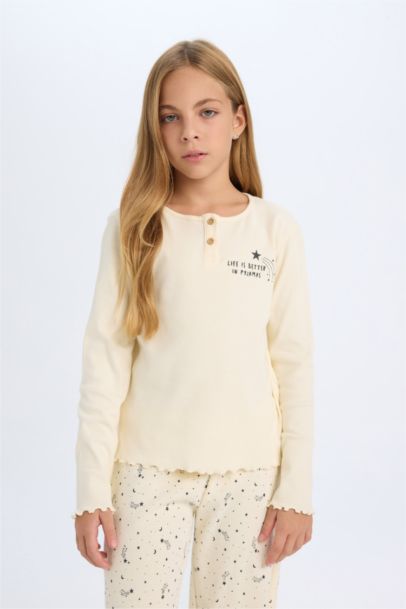 طقم بيجاما بناتي بيج مضلع قصة عادية - قطعتين